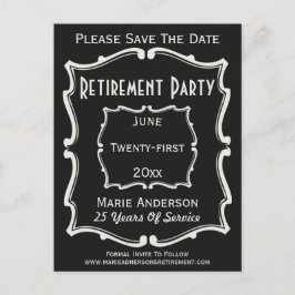Vintage Svartvit Spara datum Pension Party Meddelande Vykort