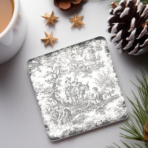 Vintage svartvit träd-toile de jouy tryckt stenunderlägg