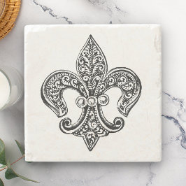 Vintage svartvita Lacy Fleur De Lis Underlägg Sten