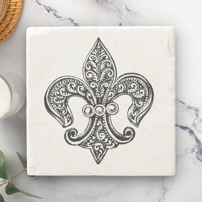 Vintage svartvita Lacy Fleur De Lis Underlägg Sten (Skapare uppladdad)