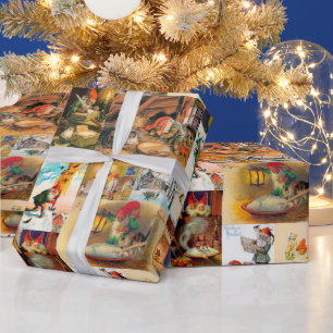 Vintage Svensk Jultomte Gnome Collage Presentpapper