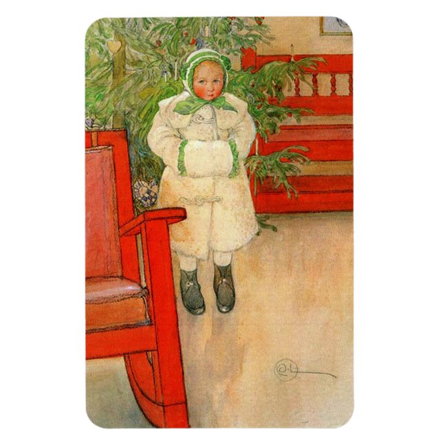 Vintage Svenska flicka med muff jul Magnet (Vertikal)
