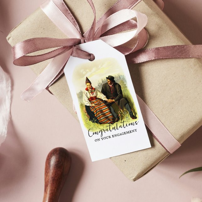 Vintage Svenska Förlovningen Traditional Dalecarli Presentetikett (Skapare uppladdad)