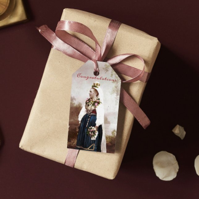 Vintage svenska traditionella Dalarna bröllop Presentetikett (Skapare uppladdad)