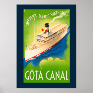 Vintage Svenskt vattenvägs reseaffisch Poster