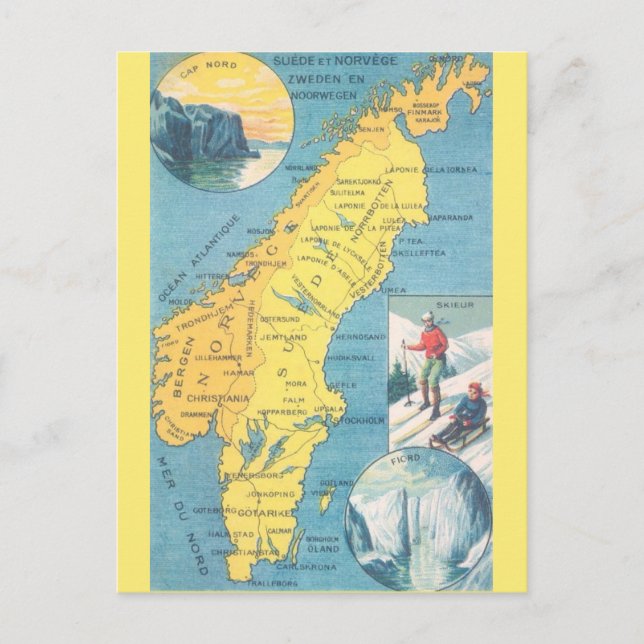Vintage Sverige Karta vykort (Framsida)