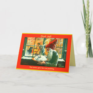 Vintage Swedish Christmas God Jul Tomte or Gnome Helgkort