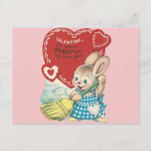 Vintage Sweeping Bunny Valentine Helg Vykort