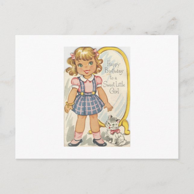 Vintage Sweet Girl Birthday Card Vykort (Framsida)