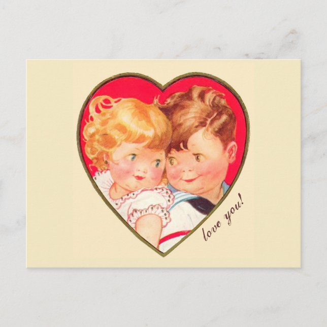 Vintage Sweethearts Valentine Helg Vykort (Framsida)