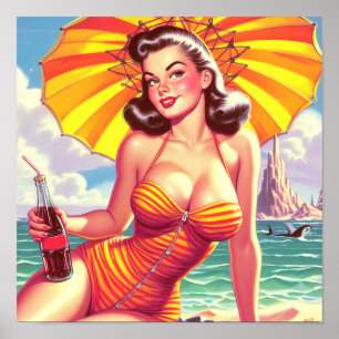 Vintage Swimdress Pin-up Poster
