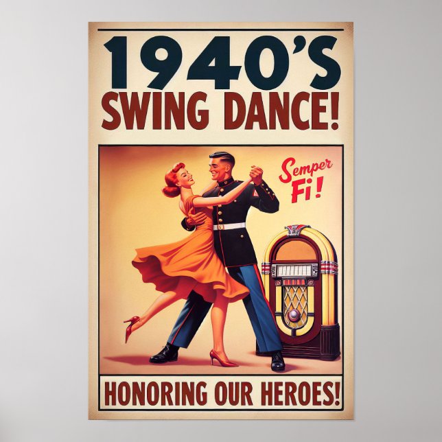 Vintage Swing Dance Salute to Military Service Poster (Framsidan)