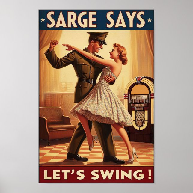 Vintage Swing Dance Salute to Military Service Poster (Framsidan)