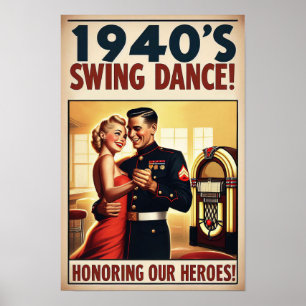 Vintage Swing Dance Salute to Military Service Poster