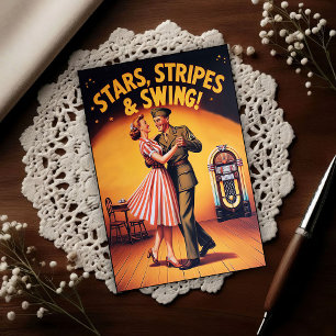 Vintage Swingdanshälsning till militär tjänstgörin Vykort