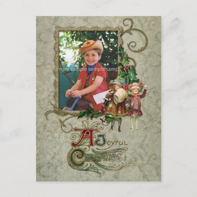 Vintage Swirls och Holly Photo Card Vykort (Framsida)