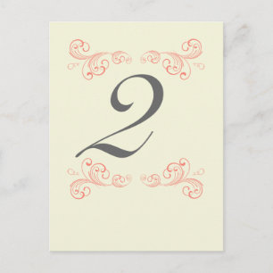 Vintage Swirls, Orange, Grått Bröllop Bordsnummer