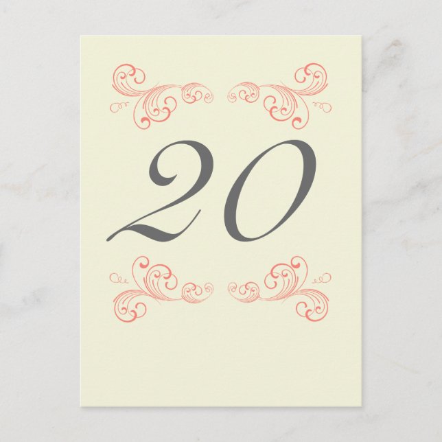 Vintage Swirls, Orange, Grått Bröllop Bordsnummer (Framsida)