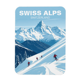 Vintage Swiss Alpernas Skiing Schweiz Travel Magnet