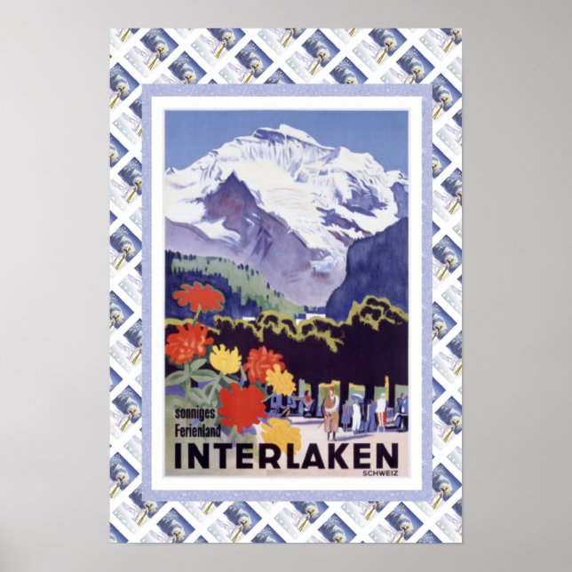 Vintage Swiss Railway Poster Interlaken (Framsidan)