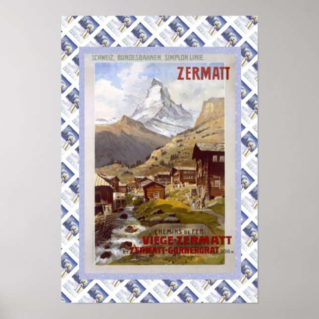 Vintage Swiss Railway Poster Zermatt (Framsidan)