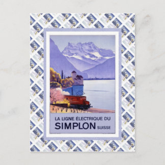 Vintage Swiss Raulway Poster, Simplon Electrion Vykort