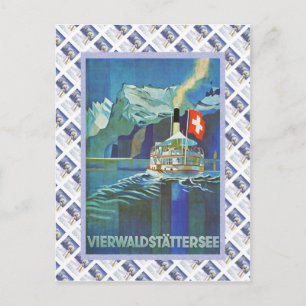 Vintage Swiss Raulway Poster, Vierwaldstattersee Vykort