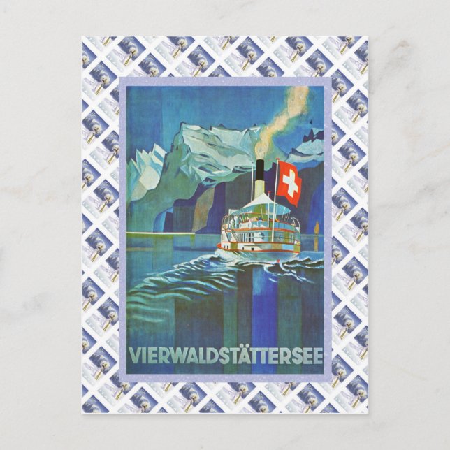 Vintage Swiss Raulway Poster, Vierwaldstattersee Vykort (Framsida)