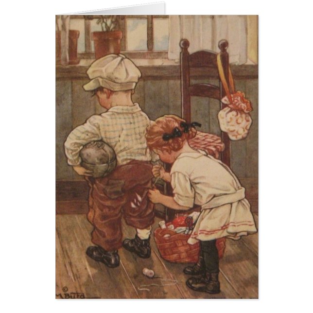 Vintage - sy hans byxor, hälsningskort (Framsidan)