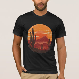 Vintage sydvästra ökensolnedgång Cactus T-shirt