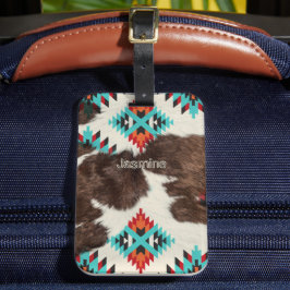Vintage SydWesterna kowhide Aztec Mönster Bagagebricka