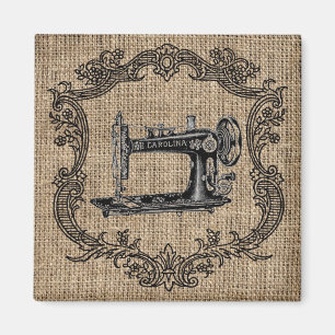 Vintage symaskin burlap magnet