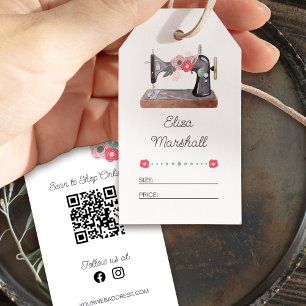 Vintage Syning Maskin Blommigt Storleka Prisa häng Presentetikett