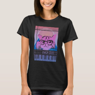 Vintage Synthesizer Cat Retro Synth Vaporwave Keyb T Shirt