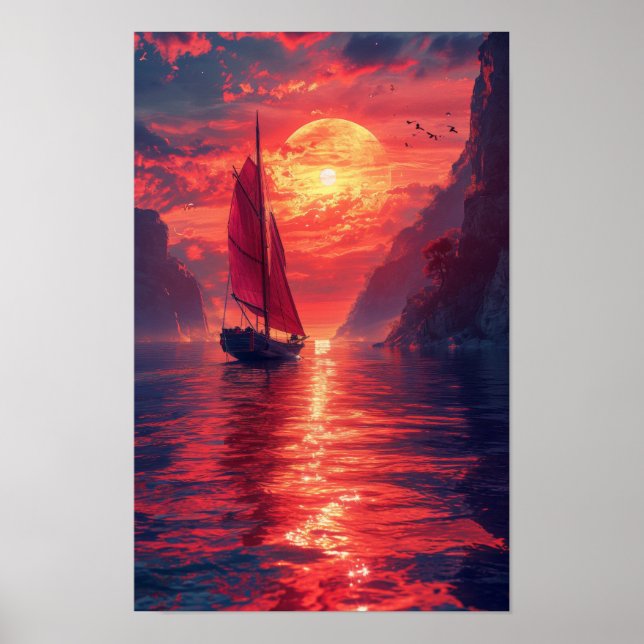 Vintage Synthwave Sailboat Poster (Framsidan)