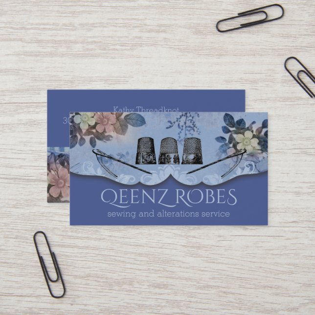 Vintage sytråd av sömlösa embroidery busi visitkort (Fram/Back In Situ)