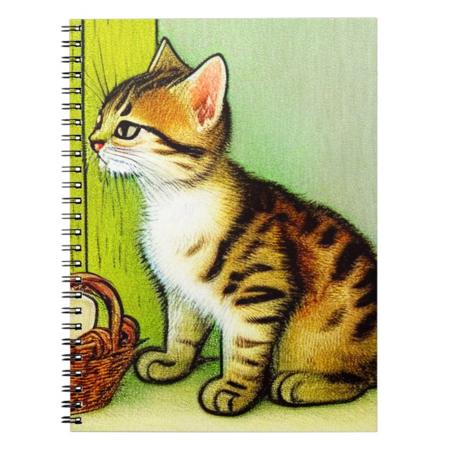 Vintage Tabby katt Illustration Anteckningsbok (Framsidan)