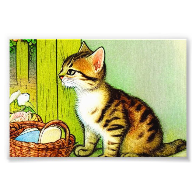 Vintage Tabby katt Illustration Fototryck (Framsidan)