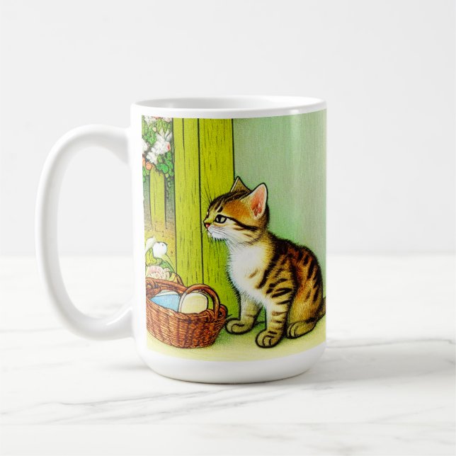 Vintage Tabby katt Illustration Kaffemugg (Vänster)