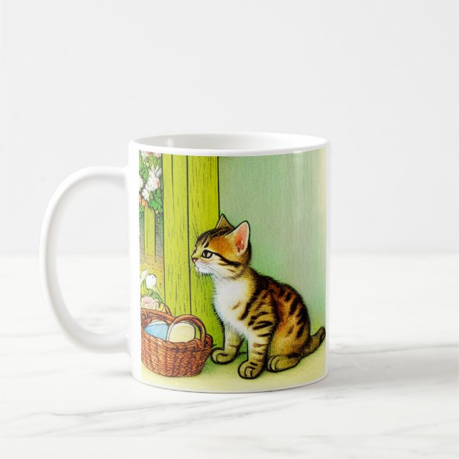 Vintage Tabby katt Illustration Kaffemugg (Vänster)
