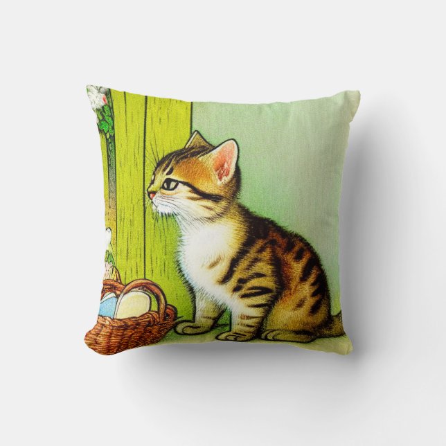 Vintage Tabby katt Illustration Kudde (Framsida)