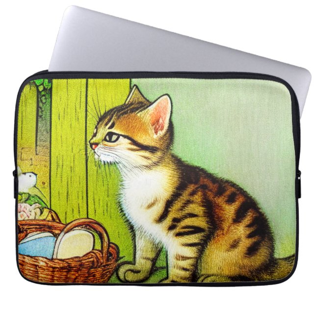 Vintage Tabby katt Illustration Laptop Fodral (Framsidan)