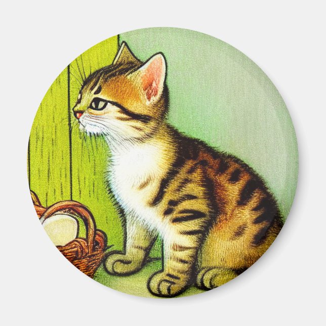 Vintage Tabby katt Illustration Magnet (Framsidan)