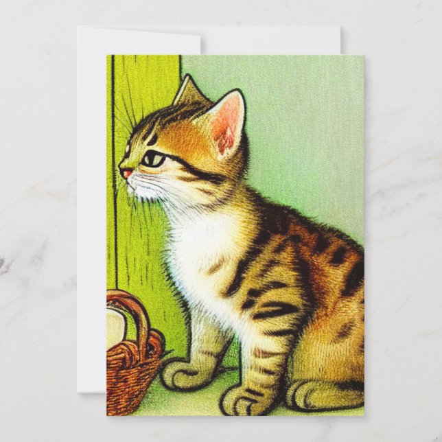 Vintage Tabby katt Illustration Meddelande (Framsida)