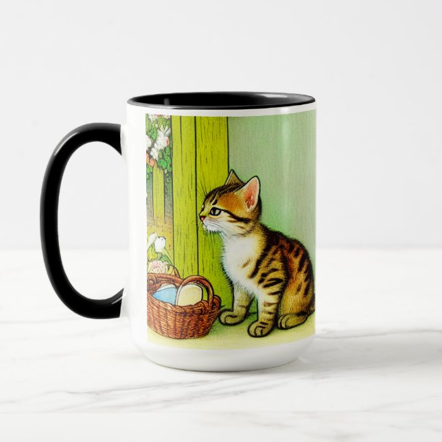 Vintage Tabby katt Illustration Mugg (Vänster)