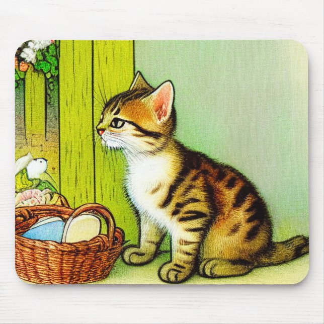 Vintage Tabby katt Illustration Musmatta (Framsidan)