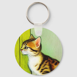 Vintage Tabby katt Illustration Nyckelring