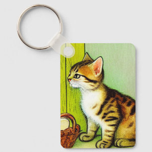 Vintage Tabby katt Illustration Nyckelring