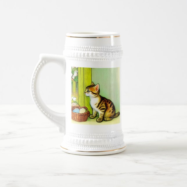 Vintage Tabby katt Illustration Sejdel (Vänster)