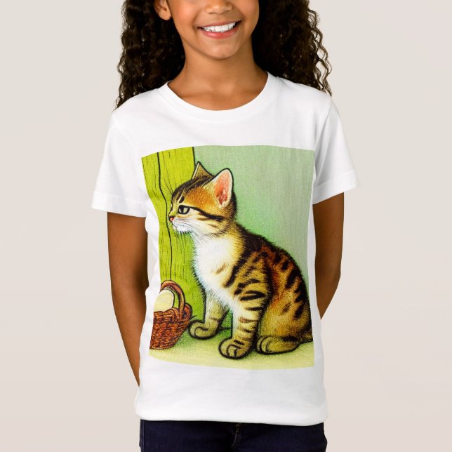 Vintage Tabby katt Illustration T Shirt (Framsida)